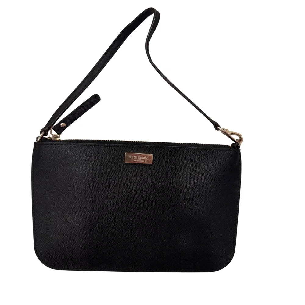 Kate Spade New York Black‎ Saffiano Leather Wristlet Pouch Clutch 8x5
